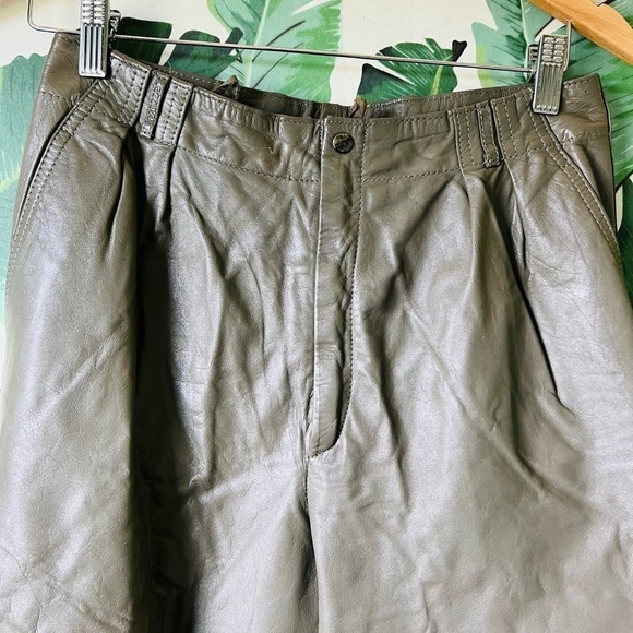 Vintage Olive Green Leather Pants Small High Rise - Picture 6 of 10